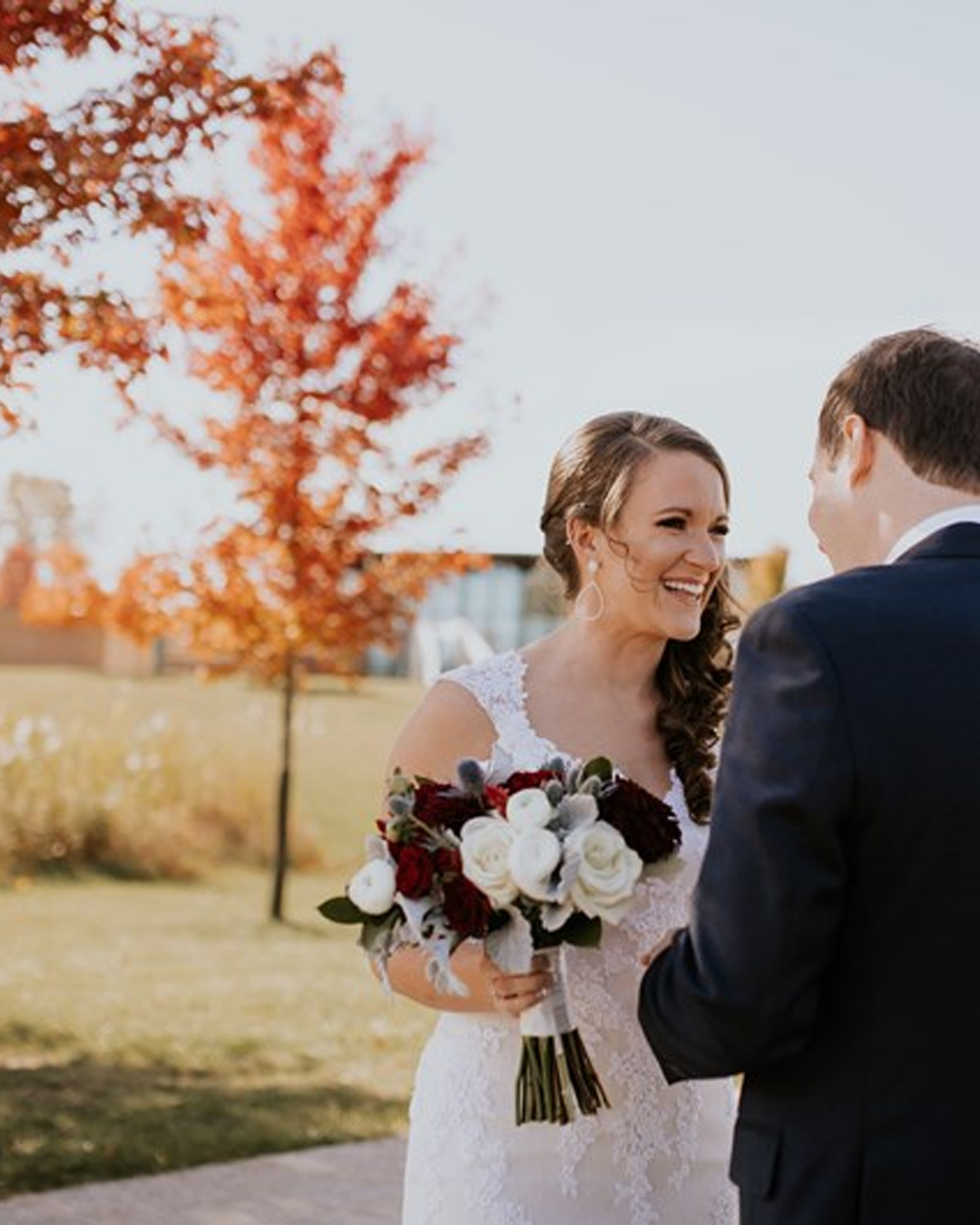 Couple at Greenbelt for their Wedding in fall. 