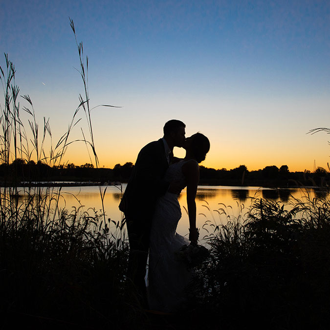 Independence Grove Bride and Groom at Sunset