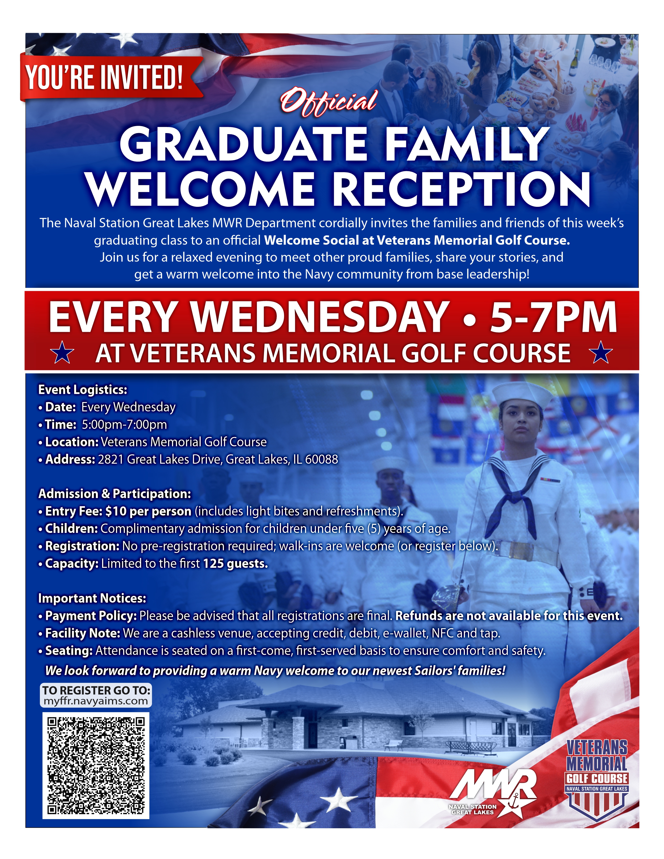Official Graduate Family Welcome Reception at Veterans Memorial Golf Course in Great Lakes