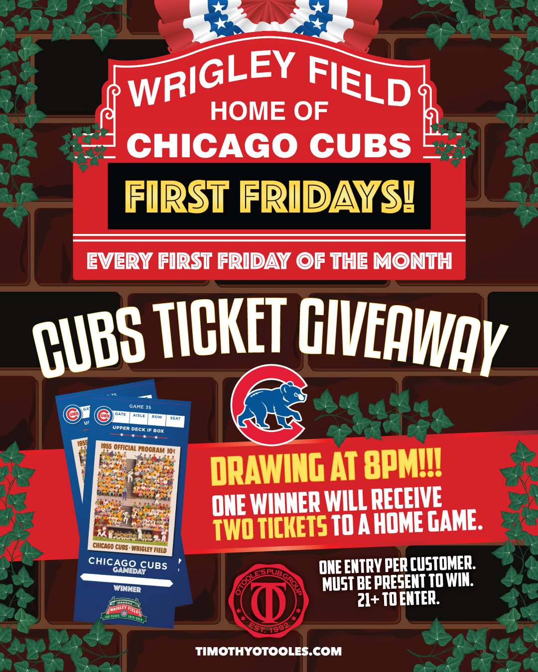 First Friday Cubs Ticket Giveaway at O'Toole's Libertyville