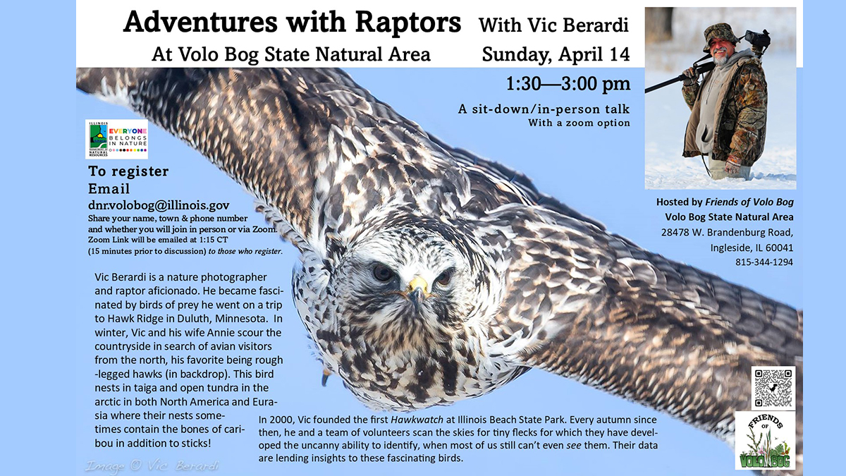 Adventures with Raptors - A Hybrid Talk by Vic Berardi at Volo Bog State Natural Area