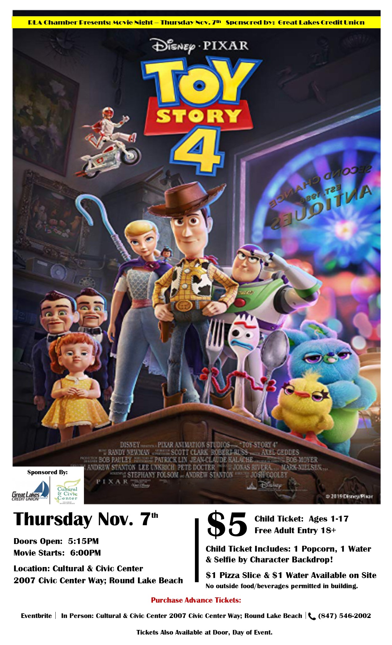 Lake County Illinois Cvb Pixar S Toy Story 4 At The Round Lake Beach Cultural Civic Center