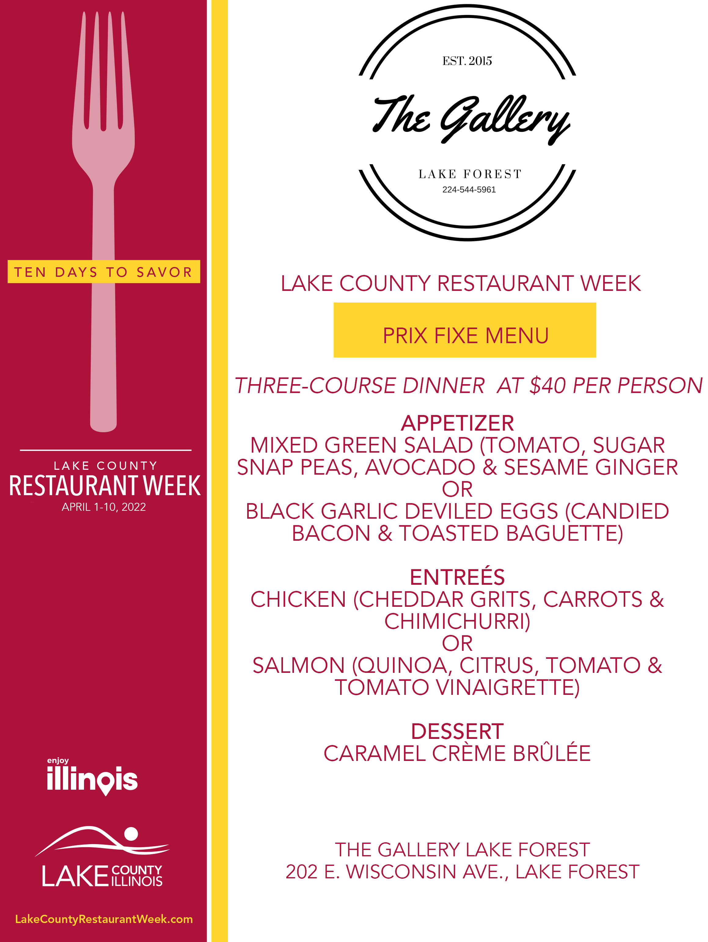 The Gallery Lake Forest Menu