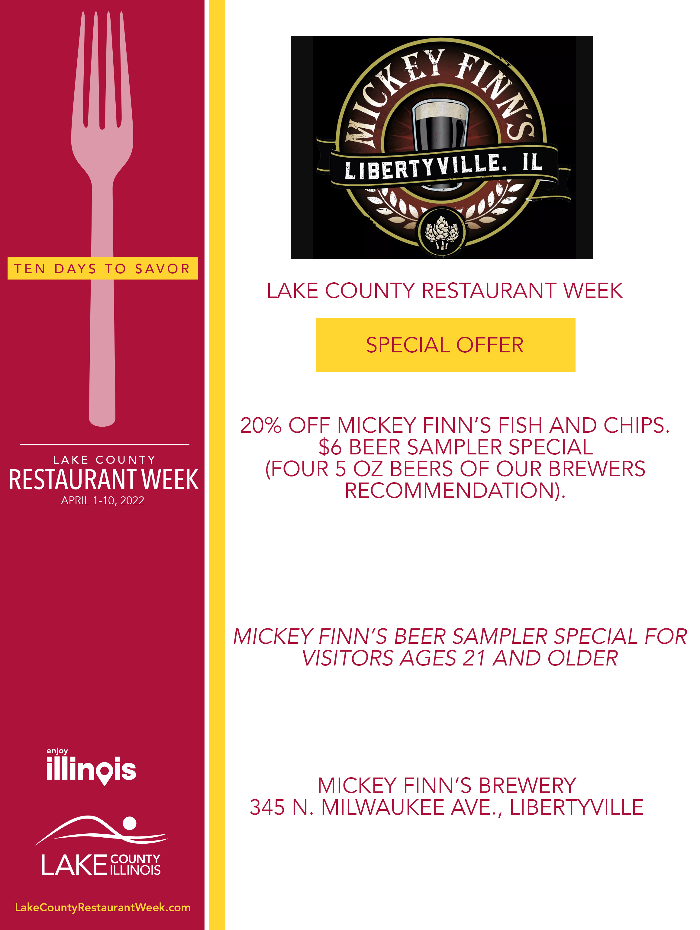 Mickey Finn's in Libertyville's LCRW Menu